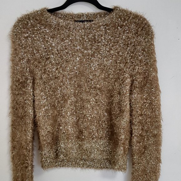 Rachel Roy Gold Long Sleeve Jewel Neck Top Size Misses XS - Picture 3 of 8